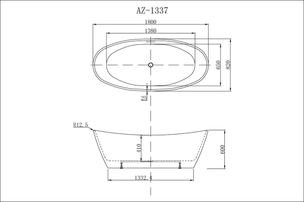 Ванна акриловая Azario EASTON 1800x820x600 мм., белая с черными внешними стенками, свободностоящая, в комплекте с сифоном и металлической рамой — фото №3