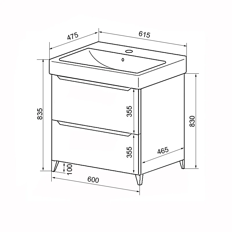 Комплект Тумба Azario LOTOS 60/2 615х475х835 напольная с раковиной Monte 60 — фото №4