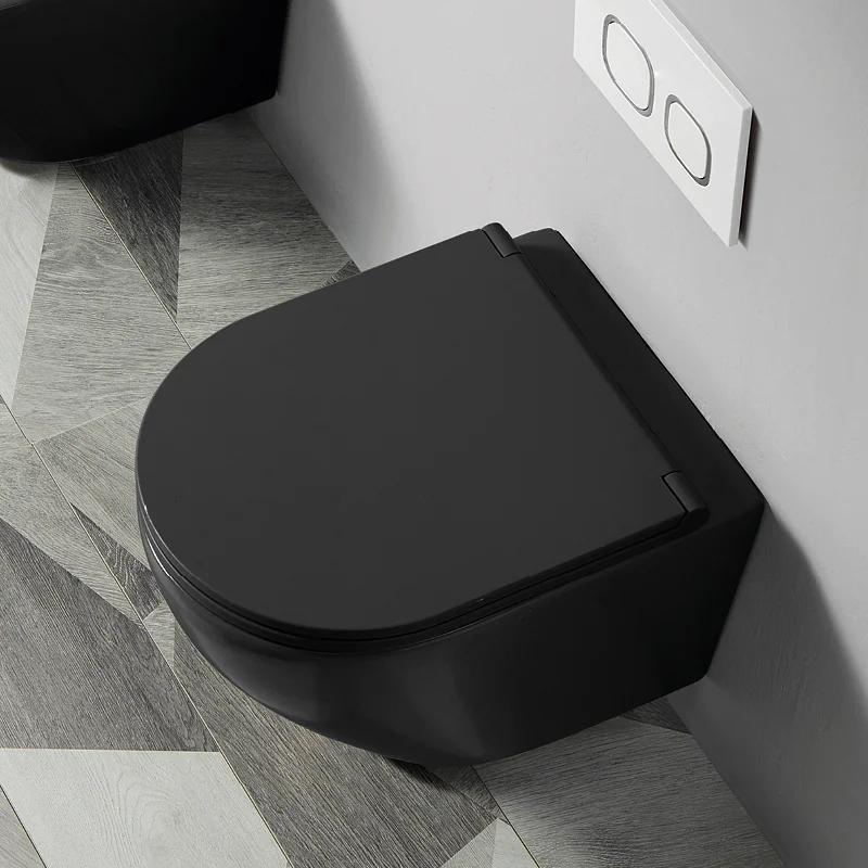 Унитаз подвесной Azario Grado 490х370х360 безободковый с сиденьем микролифт, черный матовый (AZ-0046-MB) — фото №3