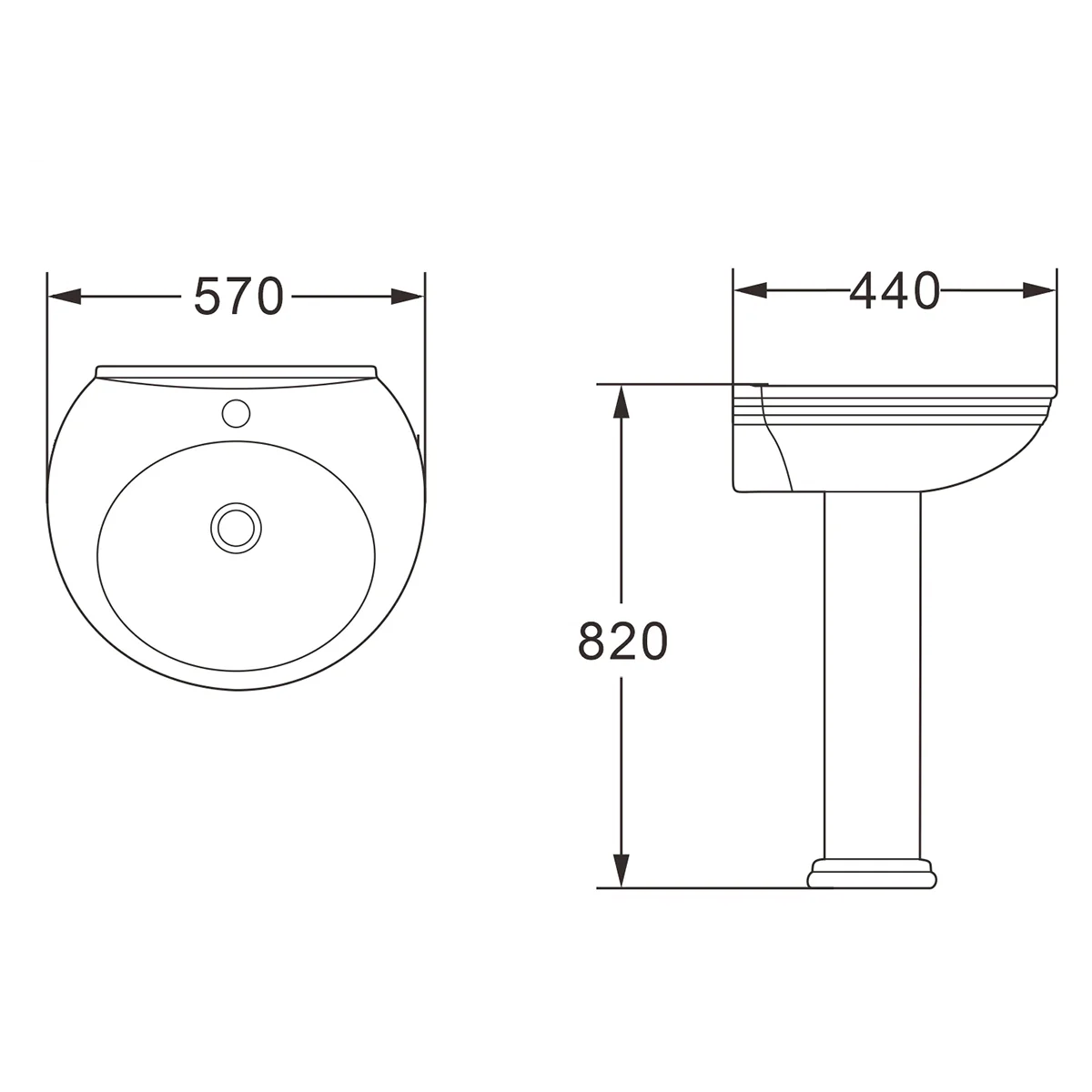 Раковина с пьедесталом AZARIO BENTY 570х440х820 мм (AZ-337P) — фото №4