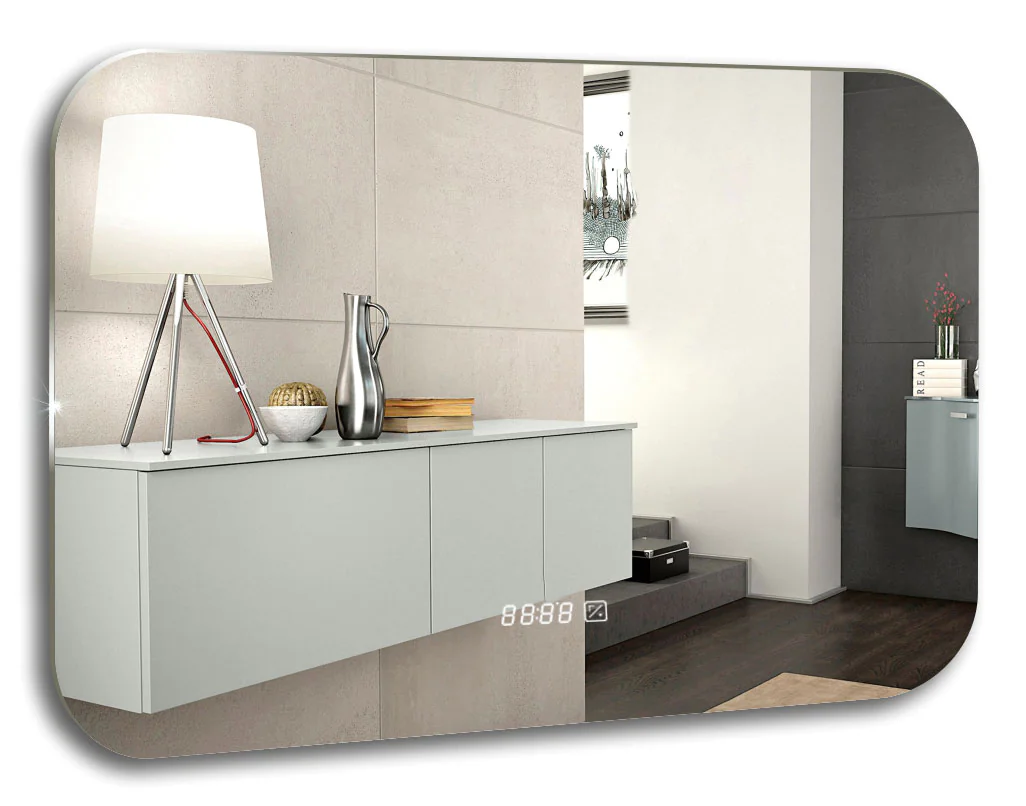 Зеркало AZARIO Шампань-4 800х550 c подсветкой и диммером, часы+сенсор выкл (ФР-00001037) — фото №1