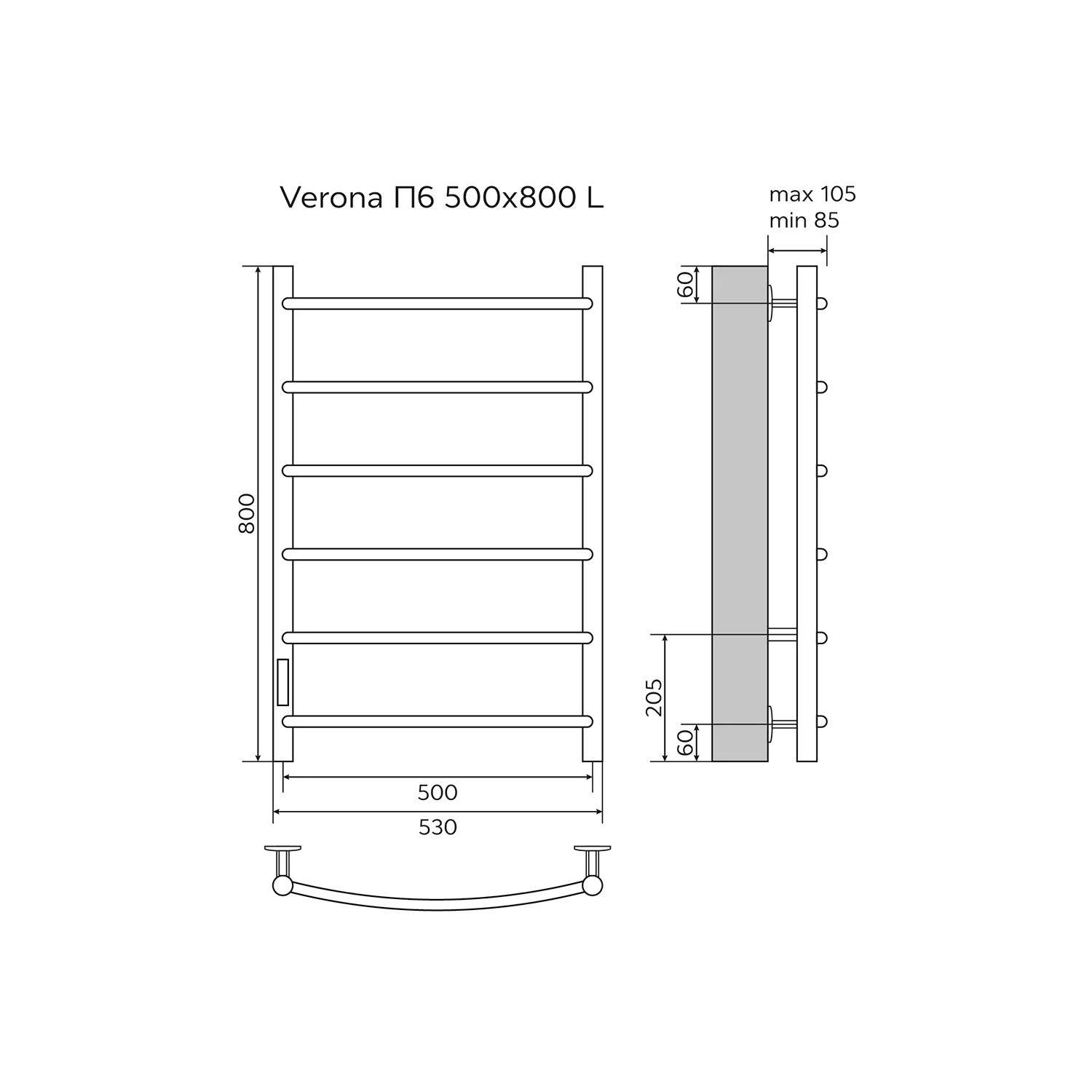 Полотенцесушитель электрический AZARIO VERONA 500/800 6 секций, диммер слева, белый (AZ04758W) — фото №5