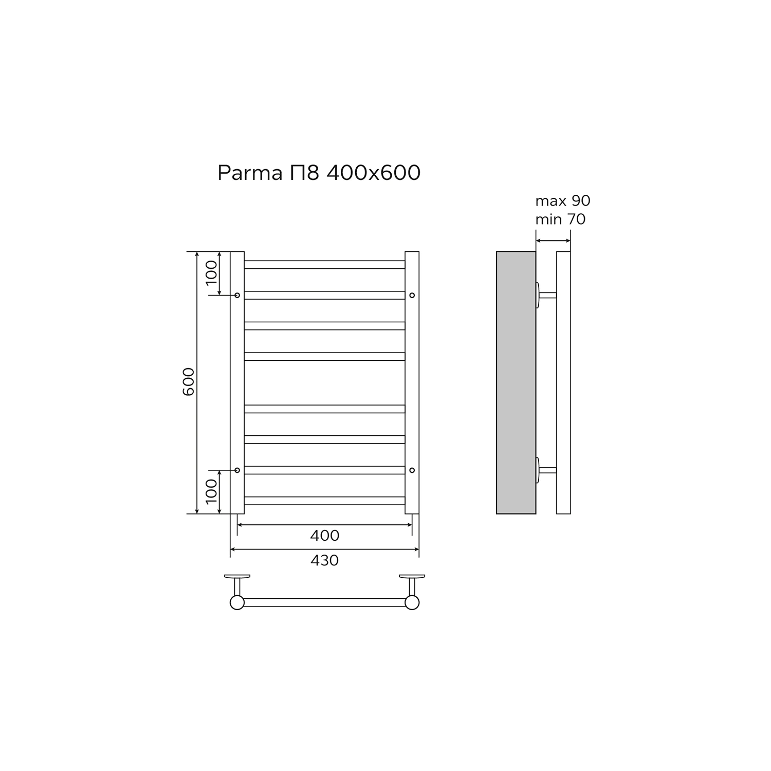 Полотенцесушитель водяной AZARIO PARMA 400/600 8 секций, нижнее/диагональное подключение, 1/2″, хром (AZ10146S) — фото №5