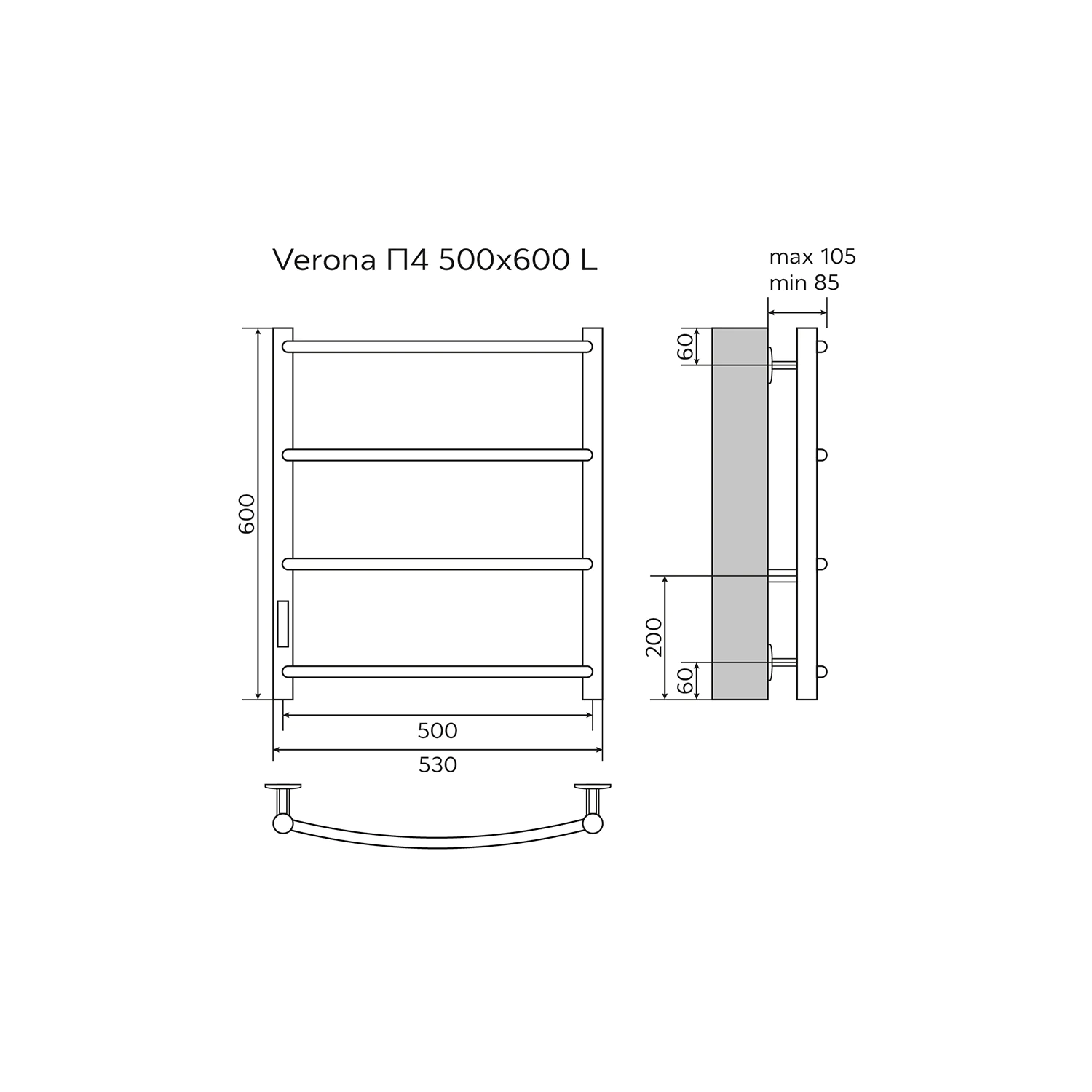 Полотенцесушитель электрический AZARIO VERONA 500/600 4 секции, диммер слева, белый (AZ04756W) — фото №5