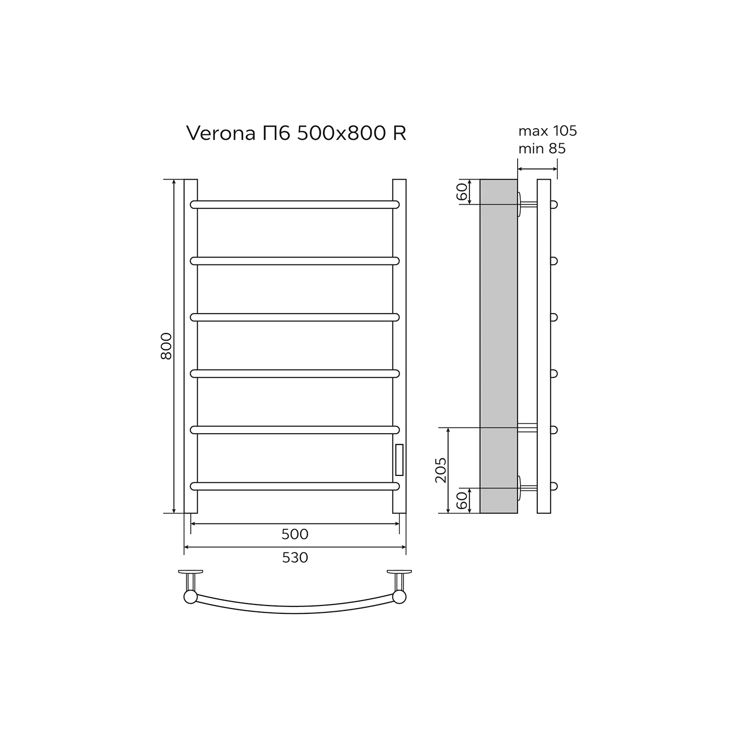 Полотенцесушитель электрический AZARIO VERONA 500/800 6 секций, диммер справа, белый (AZ04858W) — фото №5