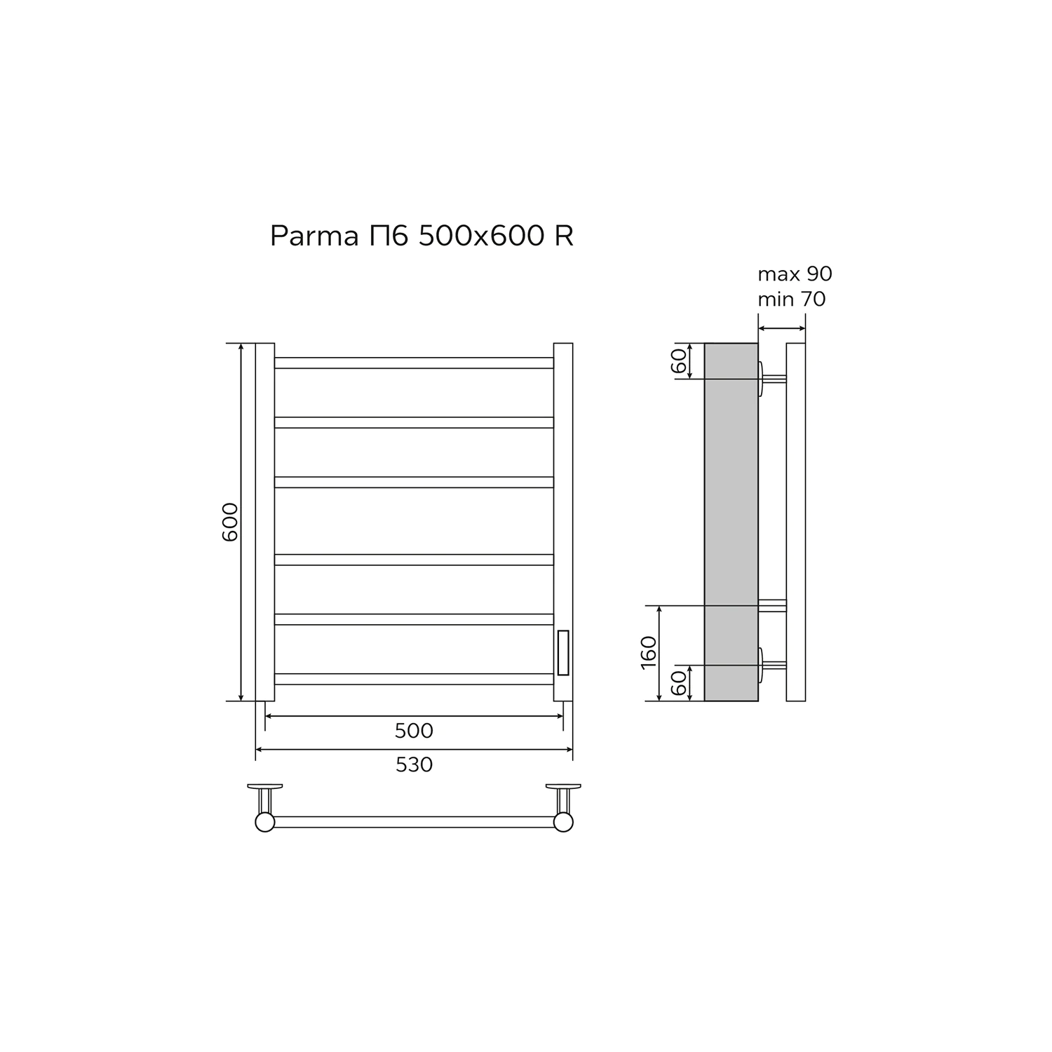 Полотенцесушитель электрический AZARIO PARMA 500/600 6 секций, диммер справа, белый (AZ10856W) — фото №5