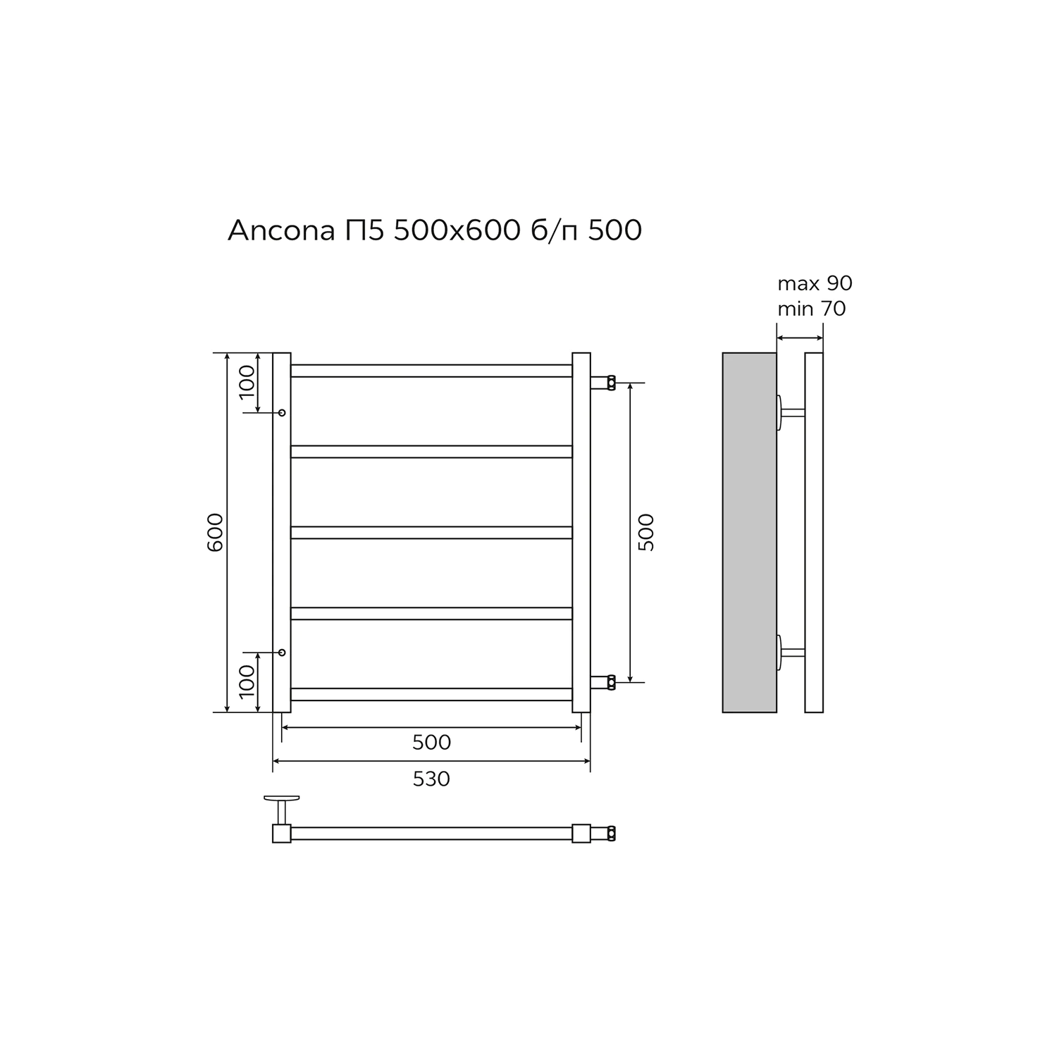 Полотенцесушитель водяной AZARIO ANCONA 500/600 квадрат, 5 секций, боковое подключение, 3/4″, хром (AZ71556) — фото №5