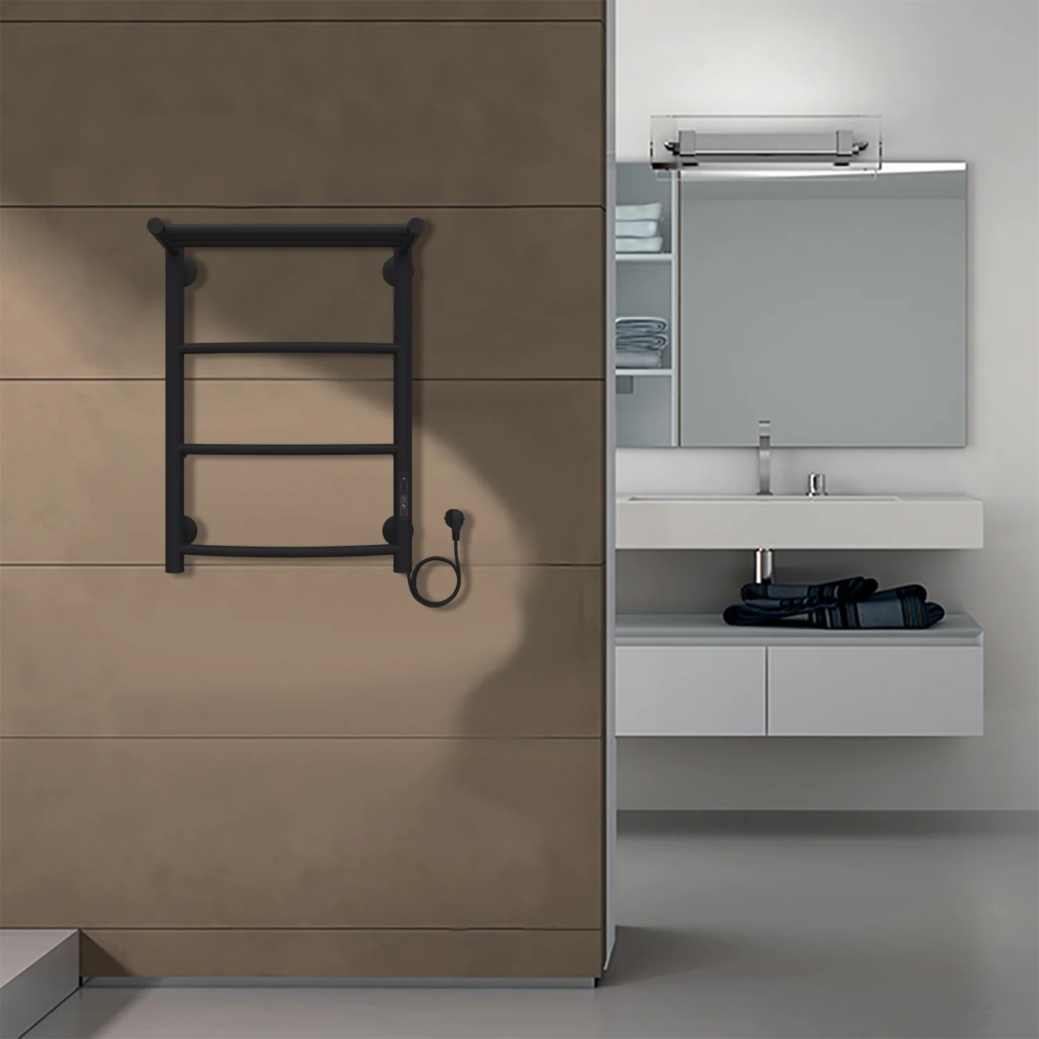 Полотенцесушитель электрический AZARIO VERONA 400/600 3 секции, с полкой, тен справа, черный (AZ04846PB) — фото №4