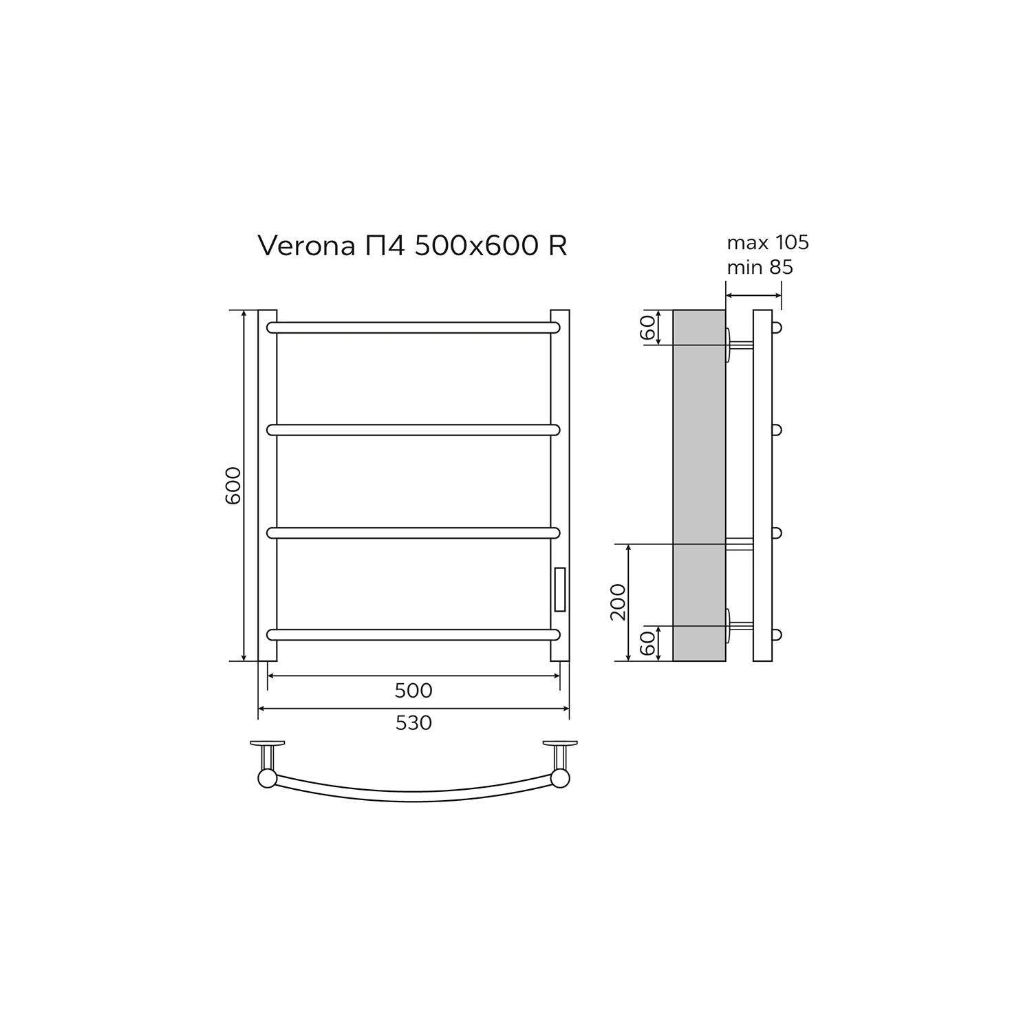 Полотенцесушитель электрический AZARIO VERONA 500/600 4 секции, тен справа, хром (AZ04856) — фото №5