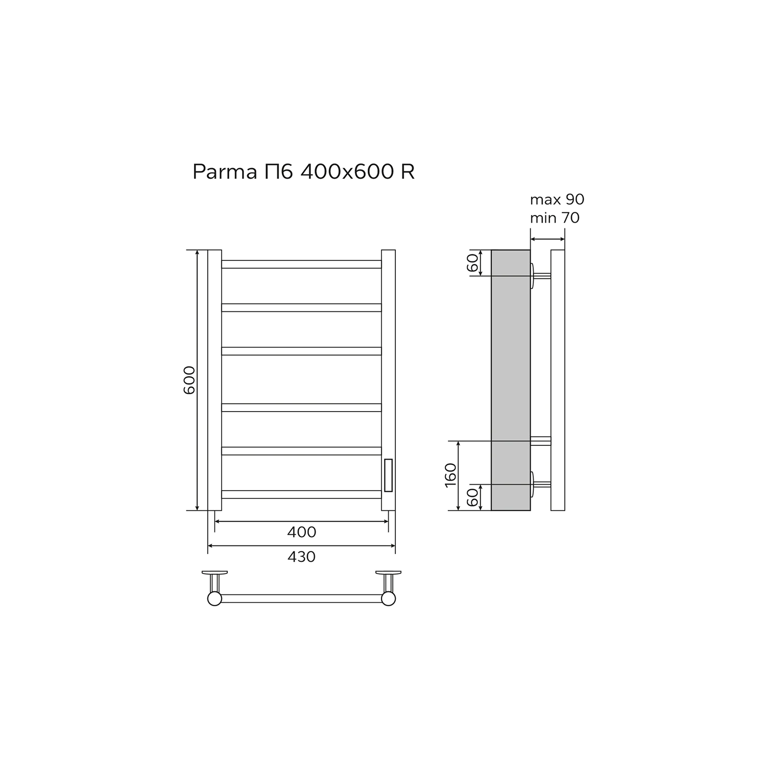 Полотенцесушитель электрический AZARIO PARMA 400/600 6 секций, тен справа, белый (AZ10846W) — фото №5