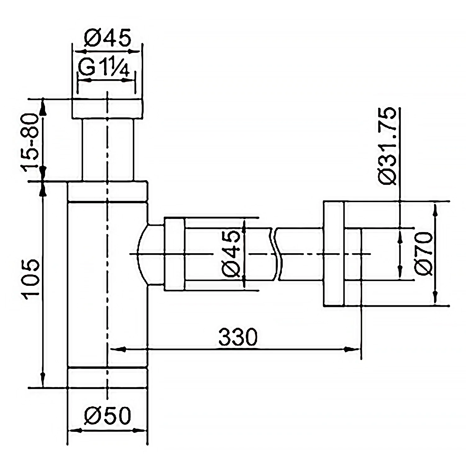 Сифон для раковины AZARIO G 1 1/4, без выпуска, цилиндр, латунь, бронза (AZ-108-BR) — фото №2