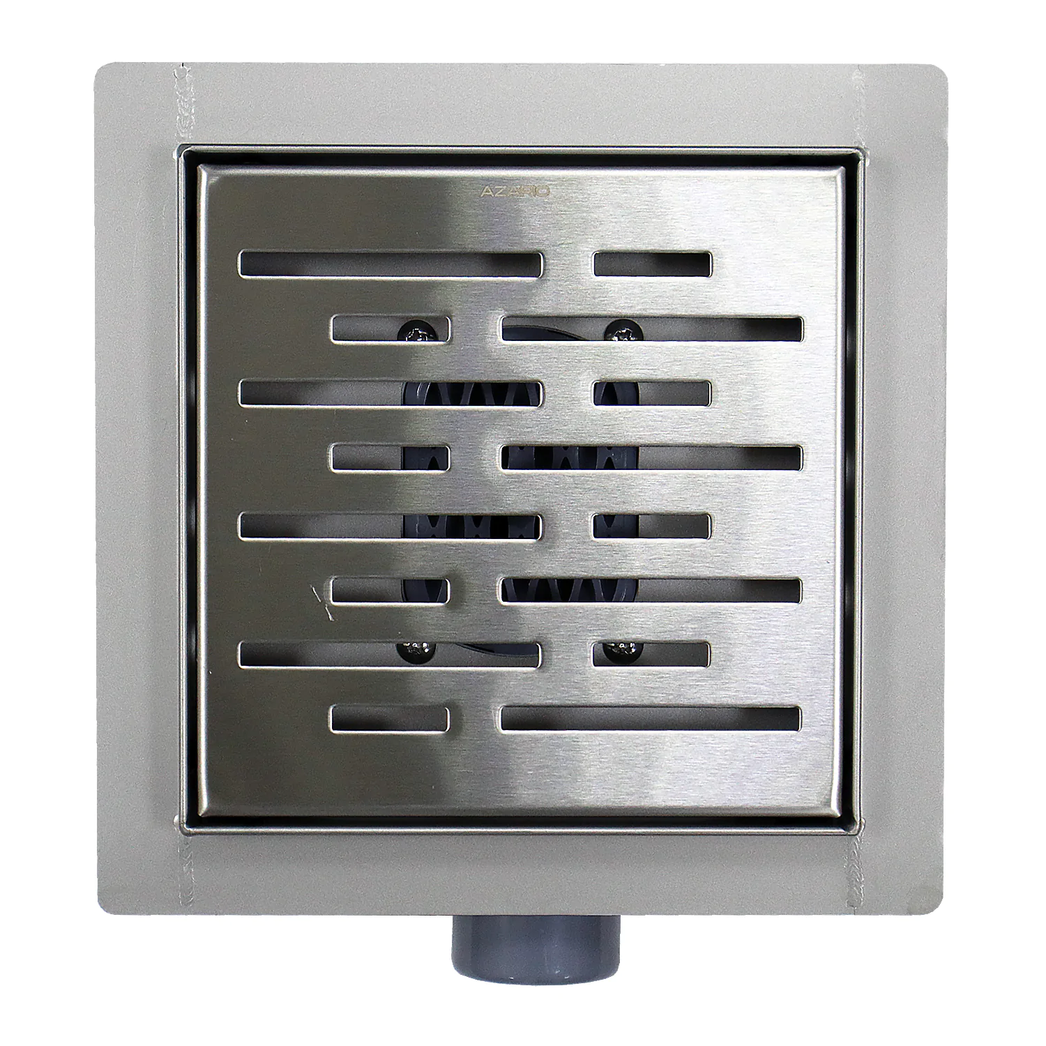 Трап для душа AZARIO 150х150 металлический, поворотный сифон 360°, перфорированная решетка, горизонтальный выпуск (AZZ3150) — фото №3