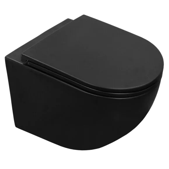 Унитаз подвесной Azario Grado 370х490х360 безободковый, система антивсплеск (Торнадо), с быстросъемным сиденьем микролифт, черный матовый (AZ-0046-UQ1-MB)