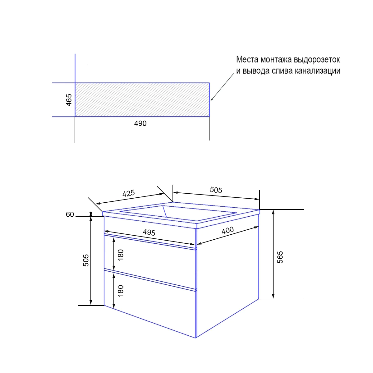 Тумба Azario Эстима 50/2 подвесная БЕЗ РАКОВИНЫ Monte 50 (CS00094628) — фото №6