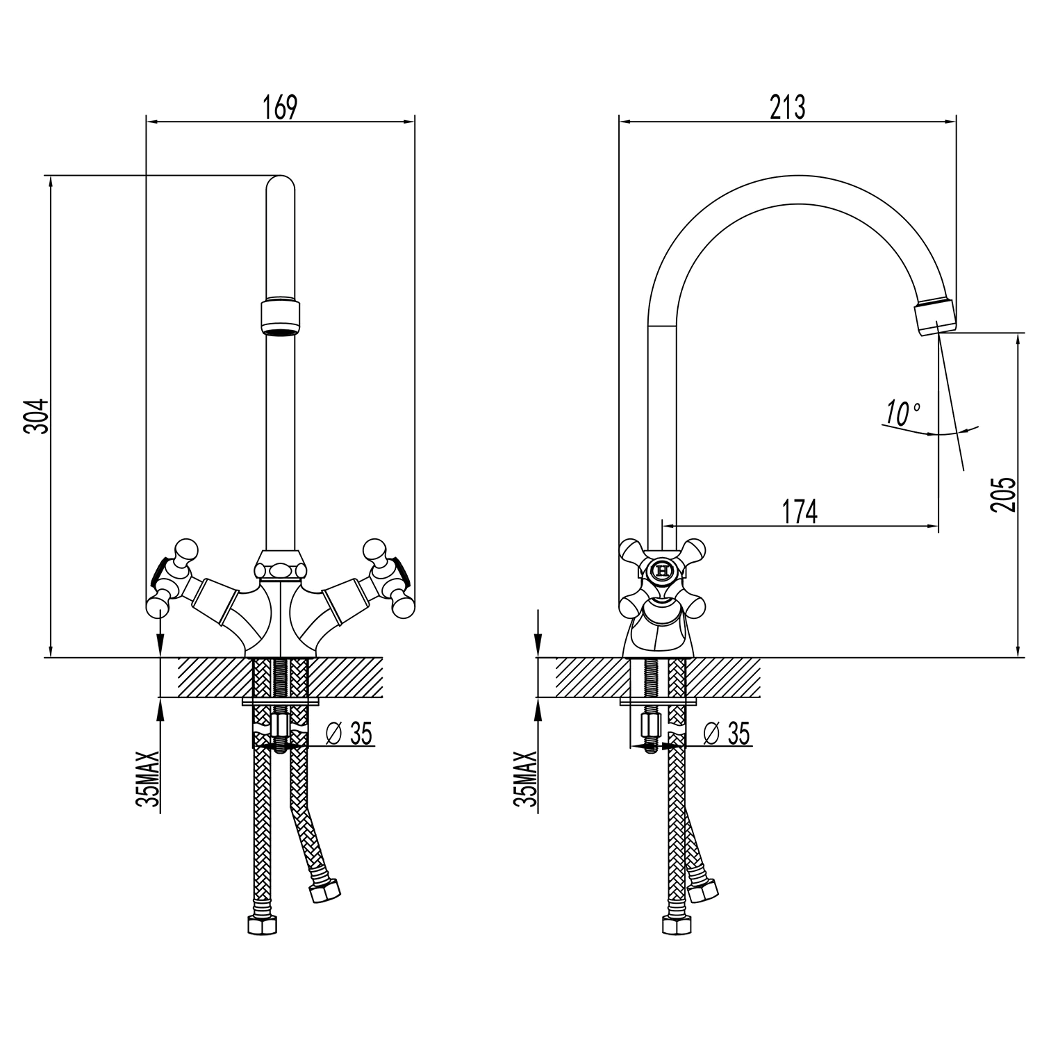 Смеситель для кухни Azario керамическая кран-букса, хром (AZ-HU245899) — фото №2