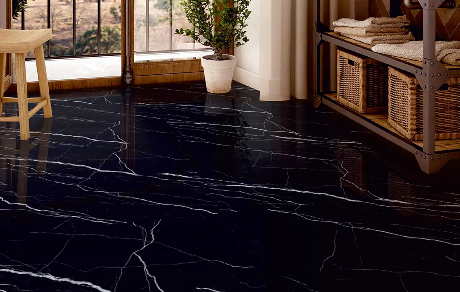 Плитка керамогранитная AZARIO PORTORO NERO 60х120 High Glossy (P4120821120HG) — фото №7