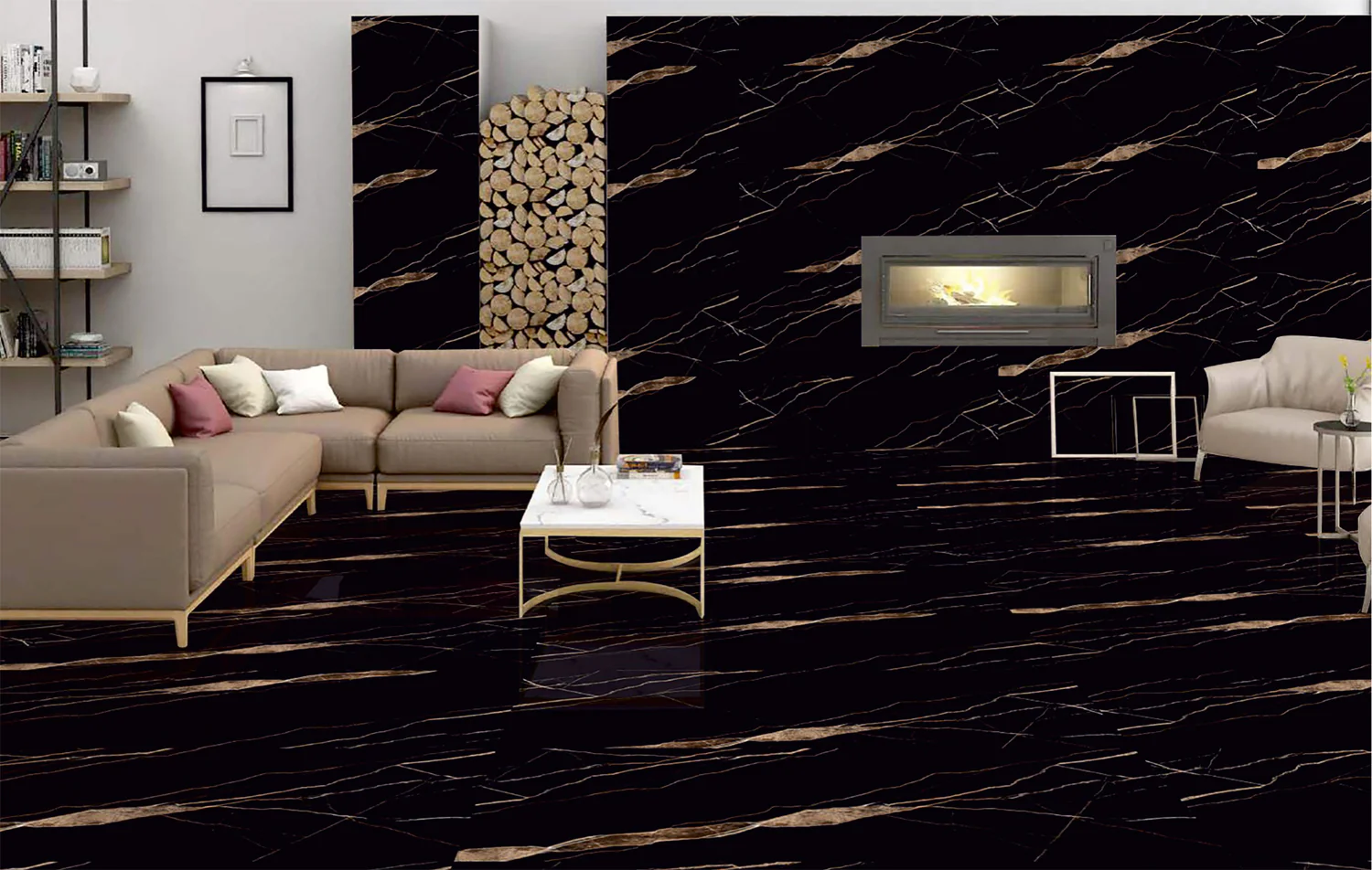 Плитка керамогранитная AZARIO VOLCANO BLACK 60х120 High Glossy (P3110821120HG) — фото №4