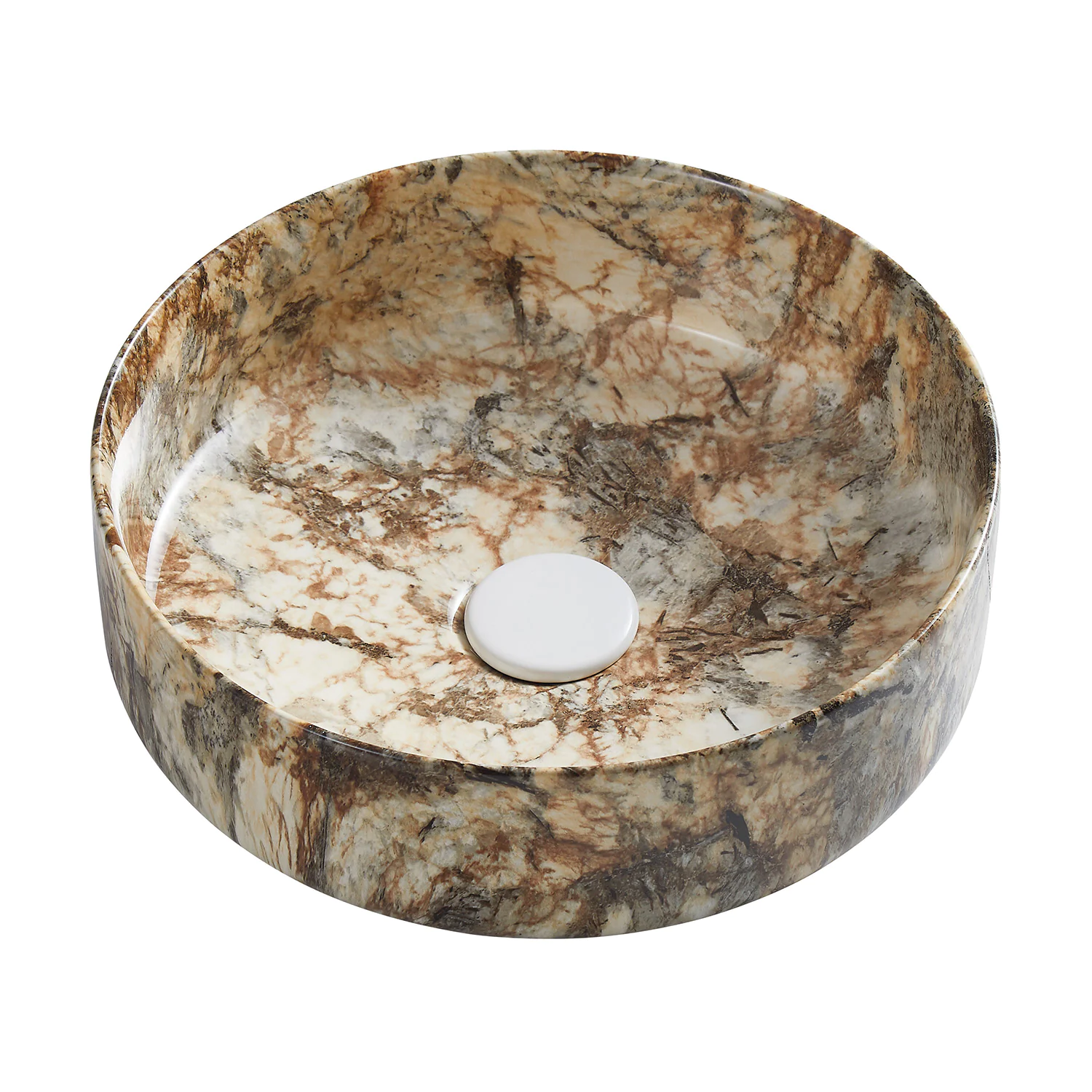 Раковина-чаша Azario 355х355х120 накладная, круглая, коричневый мраморный (AZ-3134-M830) — фото №1