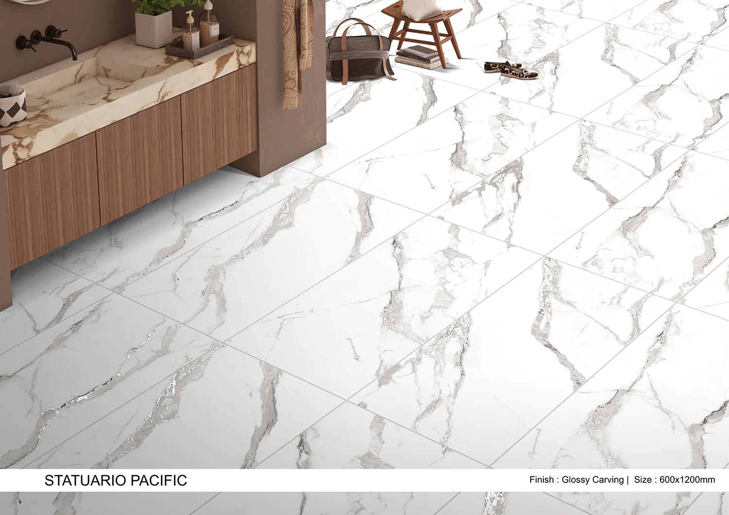 Плитка керамогранитная AZARIO STATUARIO PACIFIC 60х120 Glossy carving (P4110821140) — фото №5