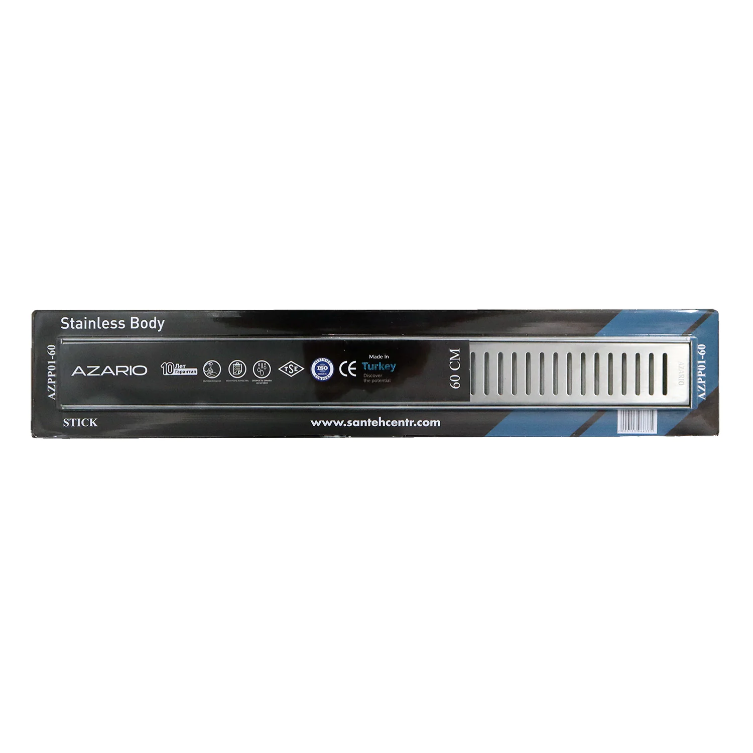 Душевой лоток AZARIO STICK 600 мм, боковой слив D50, нержавеющая сталь, перфорированная решетка (AZPP01-60 Stick) — фото №5