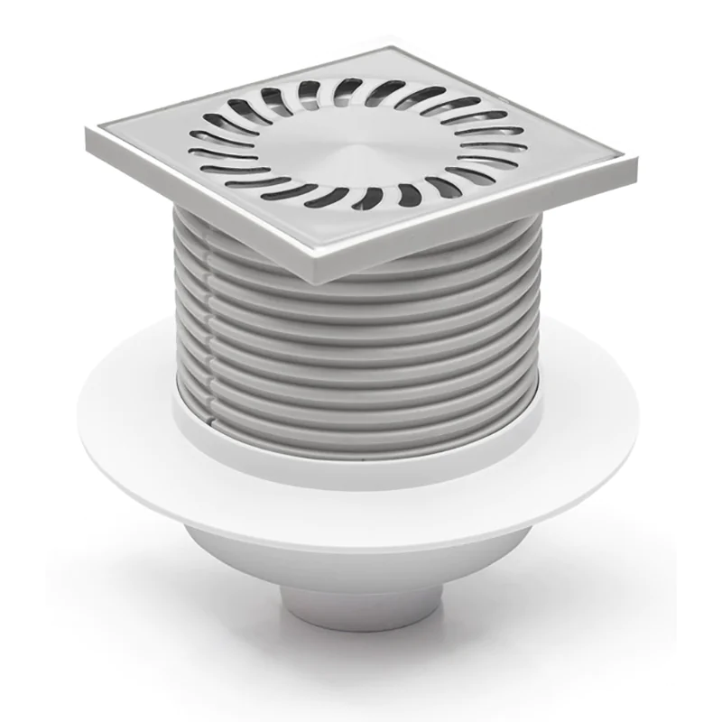 Душевой трап AZARIO DN50 12,2х12,2см, пластиковый, с воротником, вертикальный слив, универсальный, решетка из нержавеющей стали (AZ-420 X L) — фото №1
