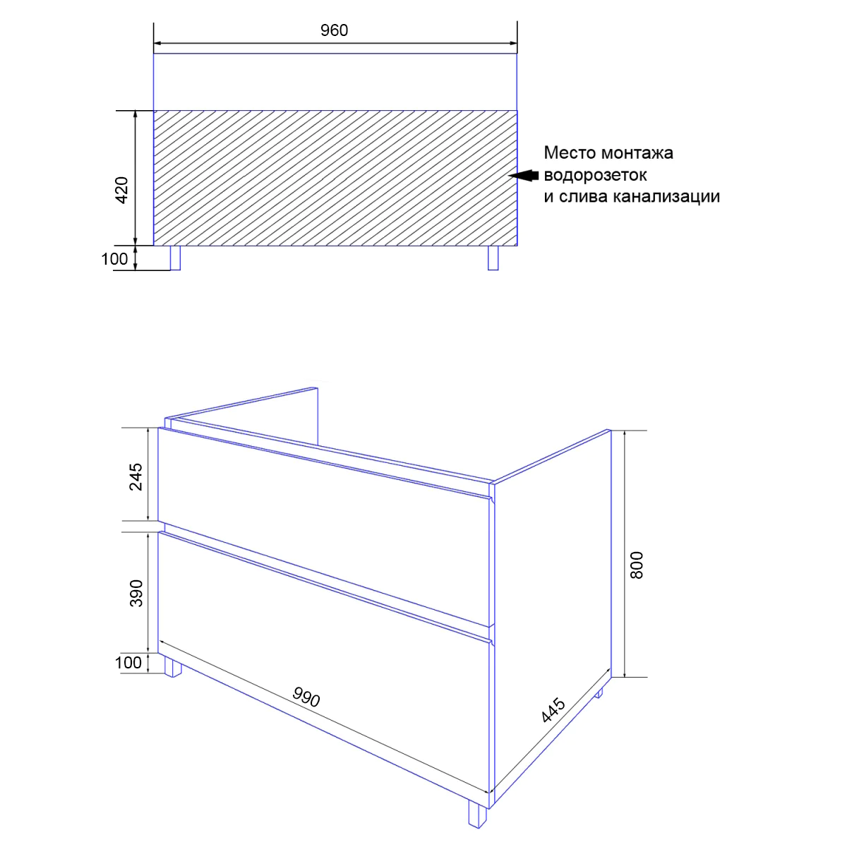 Тумба Azario Viola 100/2Н напольная БЕЛЫЙ МАТОВЫЙ БЕЗ РАКОВИНЫ Астория 100 (CS00096734) — фото №6