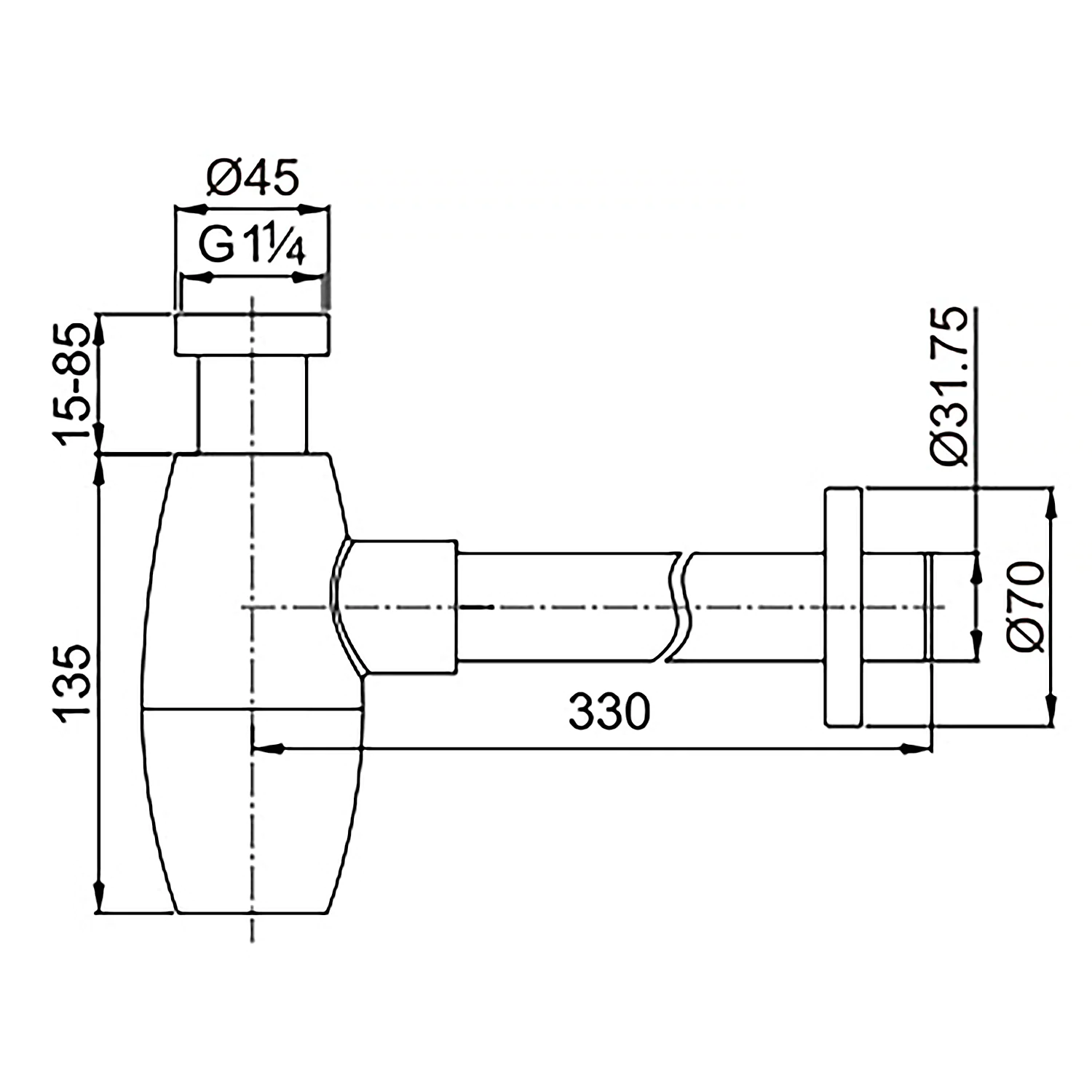 Сифон для раковины AZARIO G 1 1/4, без выпуска, бочонок, латунь, бронза (AZ-115-BR) — фото №2