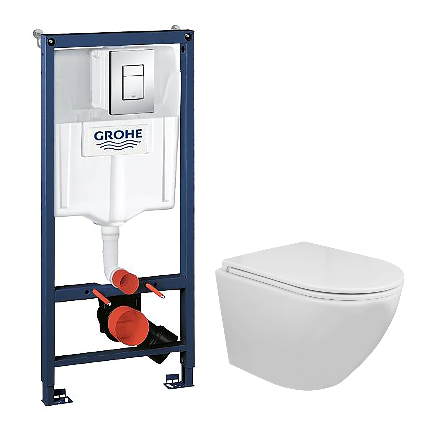 Сет 3 в 1 инсталляция Grohe Rapid SL с клавишей смыва + подвесной унитаз Azario Grado c быстросъемным сиденьем микролифт (38772001+AZ-0046N) — фото №1