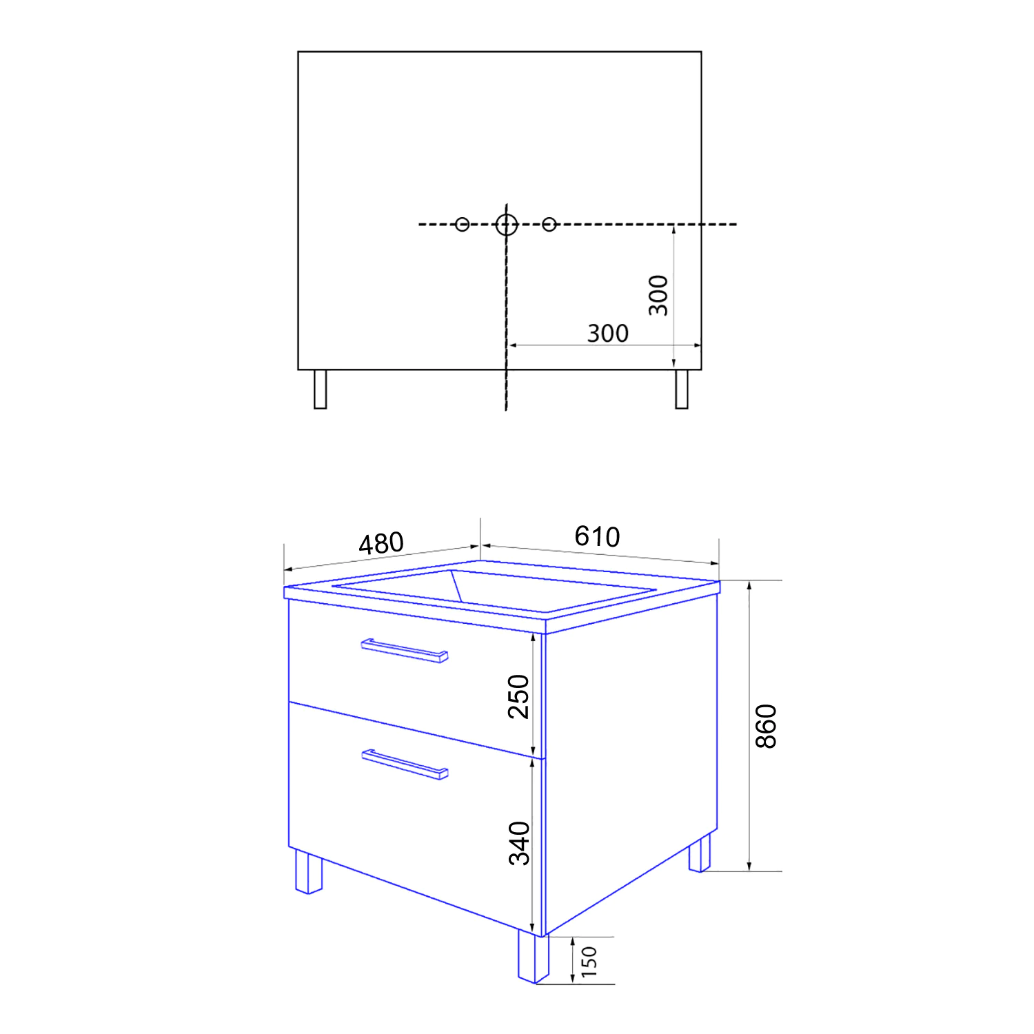 Комплект Azario Тумба Ника 60 Н 610х480х860 напольная, с раковиной Tempo 60 (CS00091368) — фото №8