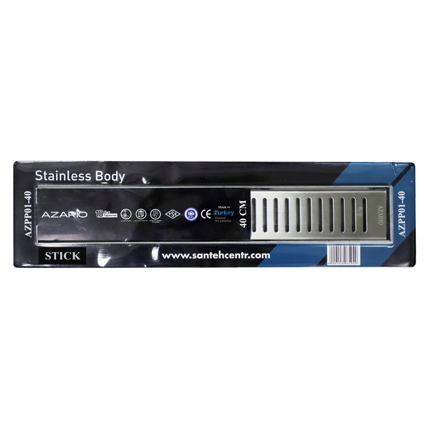 Душевой лоток AZARIO STICK 400 мм, боковой слив D50, нержавеющая сталь, перфорированная решетка (AZPP01-40 Stick) — фото №5
