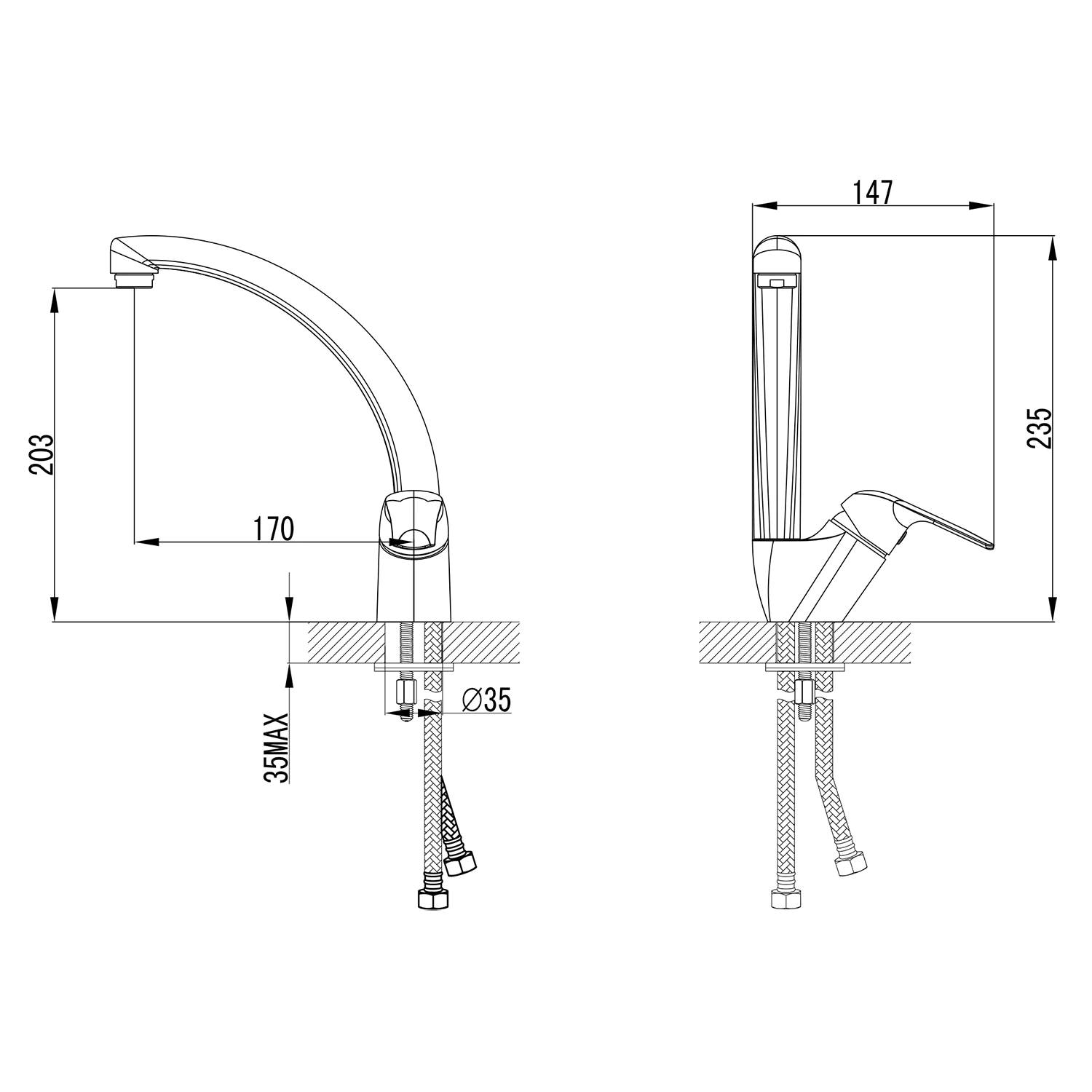 Смеситель для кухни Azario поворотный излив, керамический картридж (AZ-HU245902) — фото №2