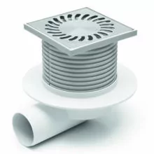 Душевой трап AZARIO DN50 12,2х12,2см, пластиковый, горизонтальный слив, универсальный, решетка из нержавеющей стали (AZ-425 X L)