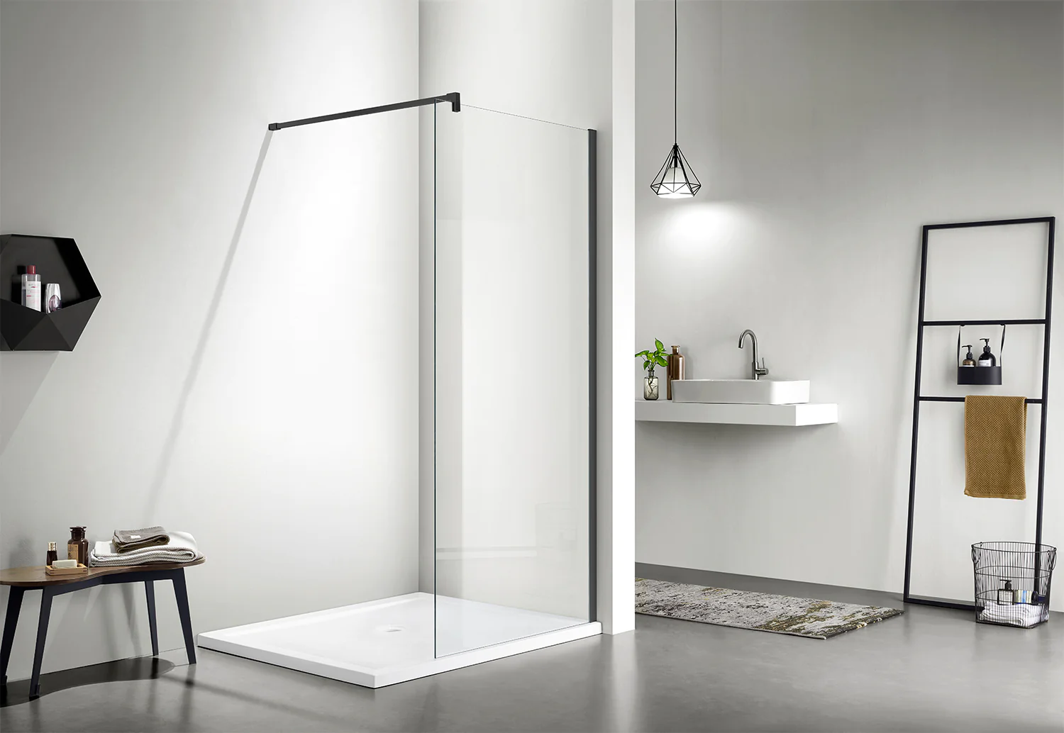 Душевая перегородка Azario CHICAGO Walk-in 1000×1950 прозрачное стекло 8 мм, покрытие EASY CLEAN, цвет профиля черный (AZ-NAR6310 1000 Black) — фото №3