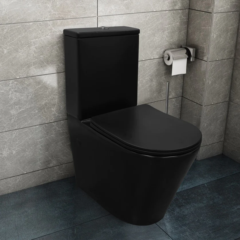 Унитаз-компакт Azario Black Queen 370х605х800 безободковый, с быстросъемным сиденьем микролифт, черный матовый (AZ-8380) — фото №15