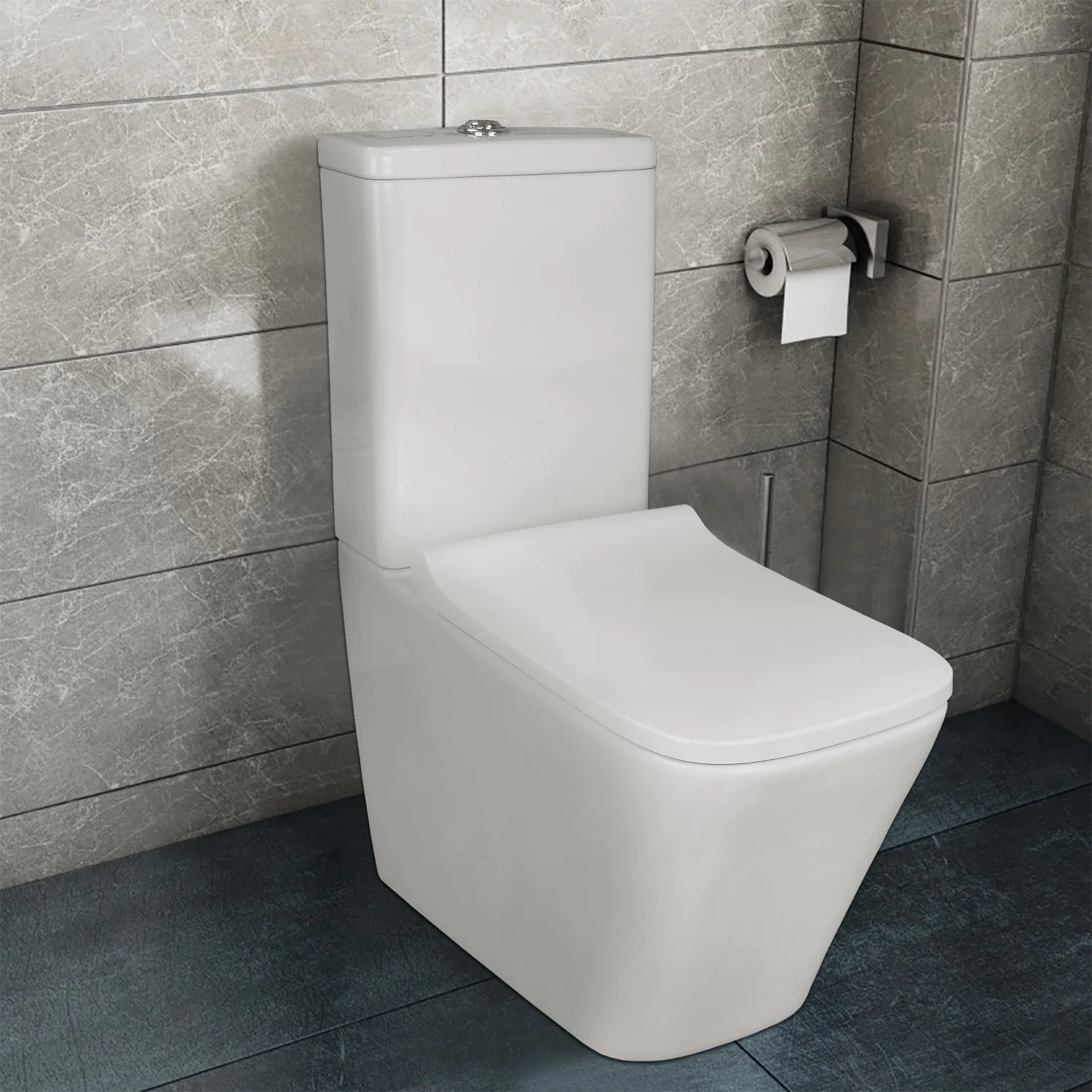 Унитаз-компакт Azario Quadro 605x340x810 напольный, смыв «Торнадо», безободковый с сидением микролифт и арматурой, белый (AZ-2175 UQ1) — фото №12
