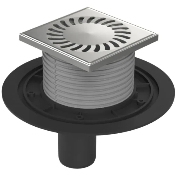 Душевой трап AZARIO DN50 12,2х12,2см, пластиковый, вертикальный слив, универсальный, решетка из нержавеющей стали (AZ-384 A)