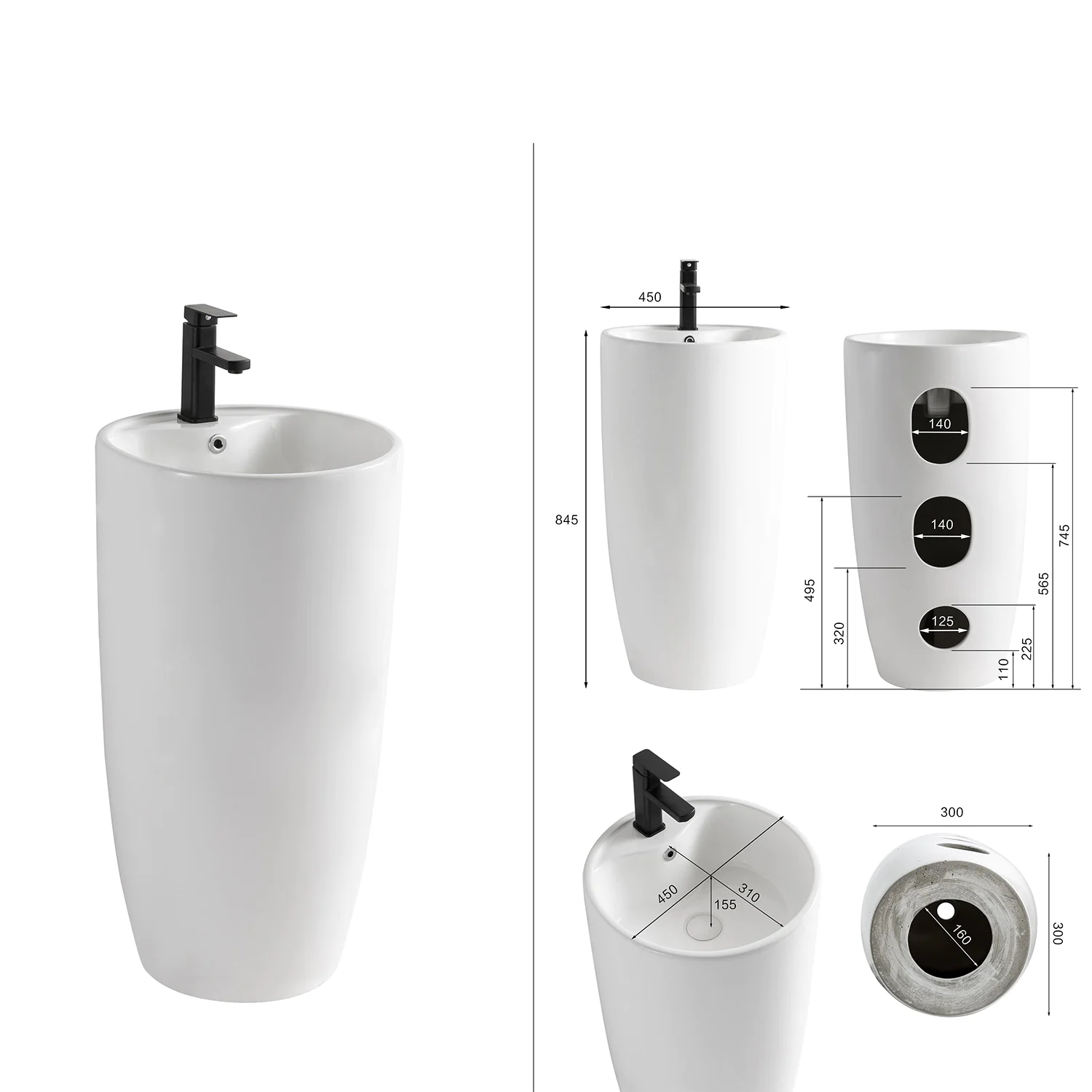 Раковина напольная Azario Tea 450х450х845 отдельностоящая, черный (AZ-M30149MB) — фото №5