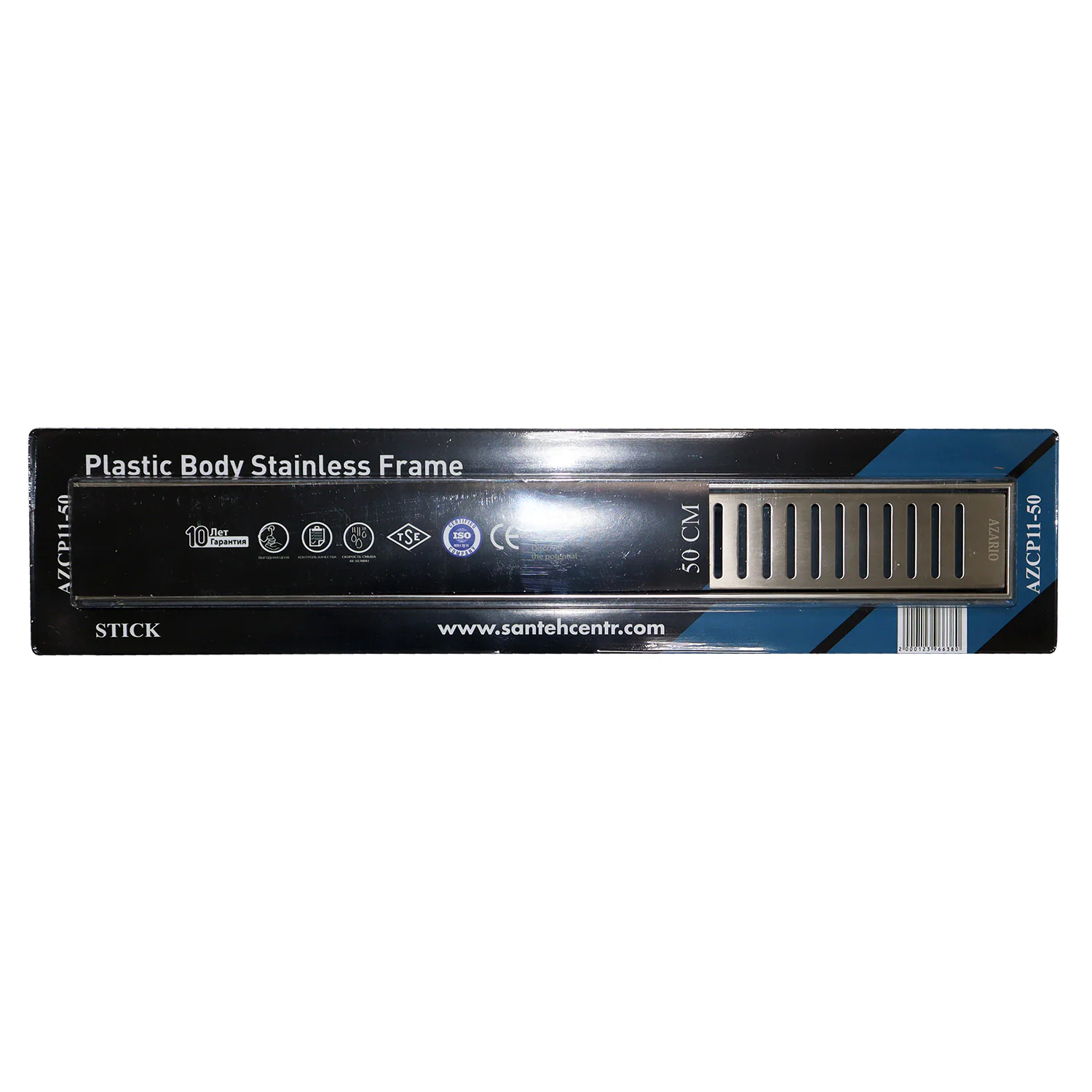Душевой лоток AZARIO STICK 500 мм, боковой слив D40, пластиковый, решетка из нержавеющей стали (AZCP11-50 Stick) — фото №5
