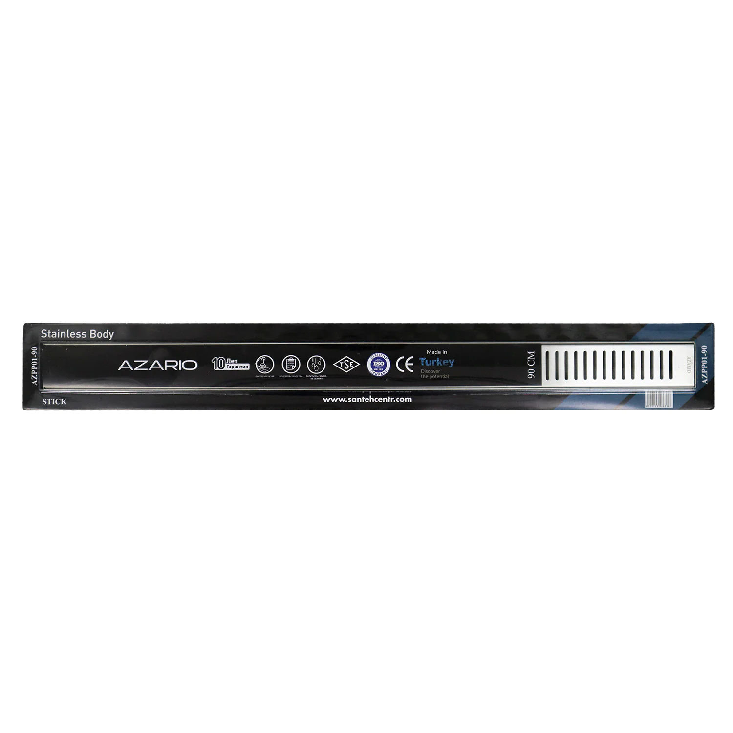 Душевой лоток AZARIO STICK 900 мм, боковой слив D50, нержавеющая сталь, перфорированная решетка (AZPP01-90 Stick) — фото №5