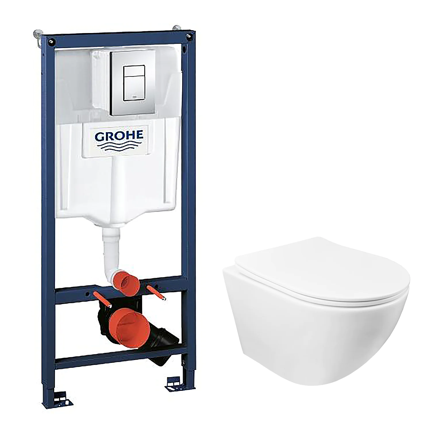 Сет 3 в 1 инсталляция Grohe Rapid SL с клавишей смыва + подвесной унитаз Azario Grado с быстросъемным сиденьем микролифт (38772001+AZ-0046 SP) — фото №1