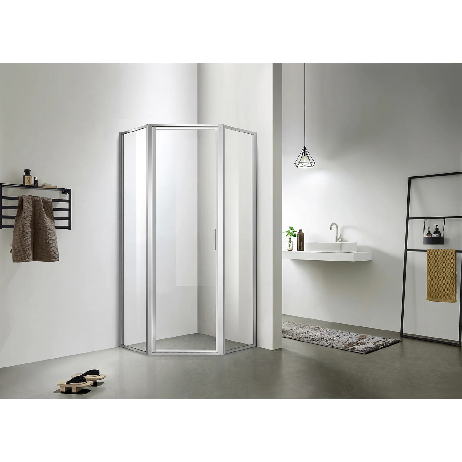 Душевое ограждение Azario RICHMOND 900х900х2000 5-угольный, БЕЗ ПОДДОНА, прозрачное стекло 6 мм, профиль серебро (AZ-NAG3231 900) — фото №2