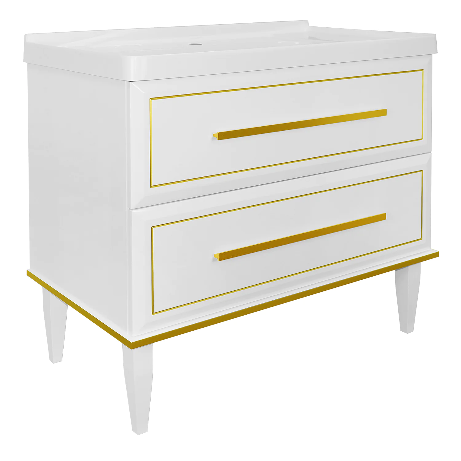 Комплект Тумба Azario VEGA 90/2Н 900х500х880 напольная, с раковиной VEGA 90, белый глянец/золото (CS00096978) — фото №1