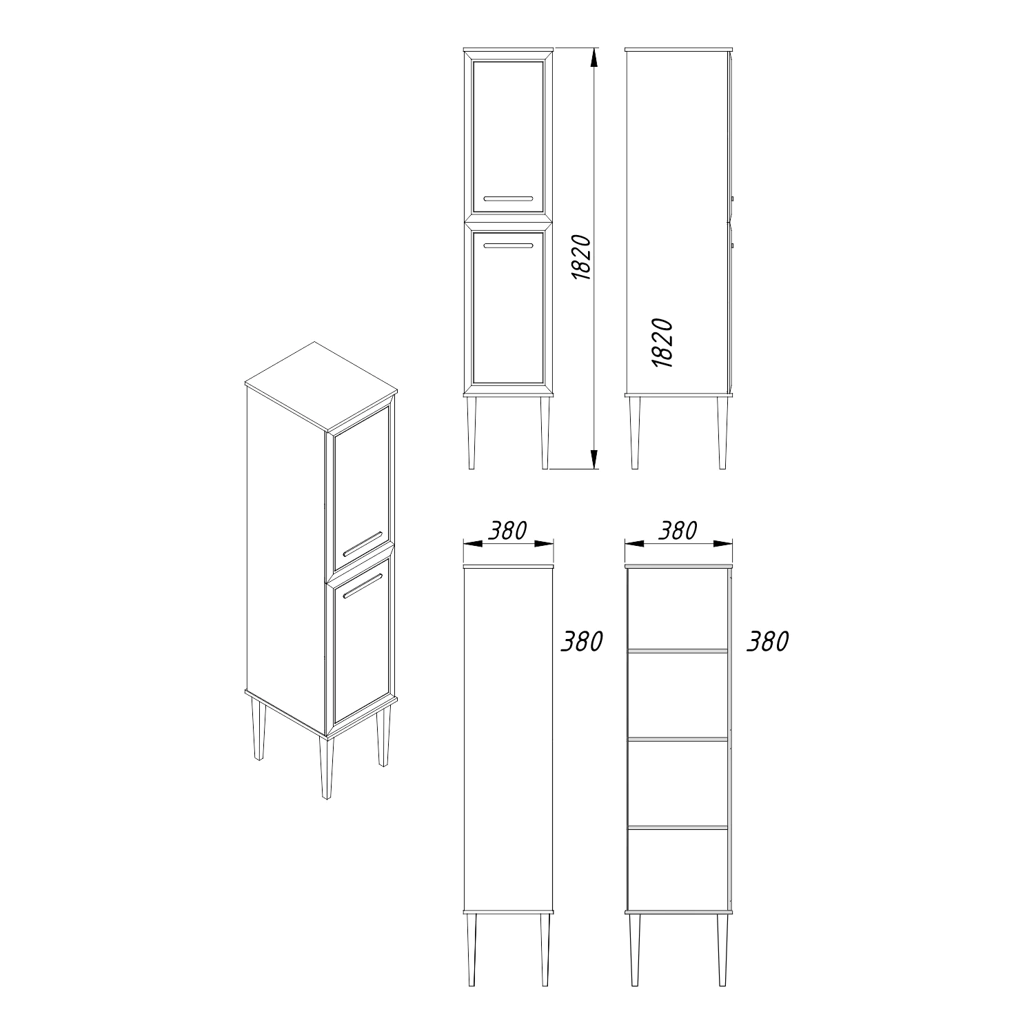 Пенал Azario VEGA 380х380х1820 напольный, левосторонний, белый глянец/черный (CS00096888) — фото №6
