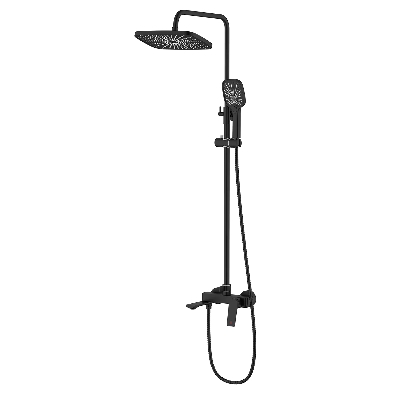 Душевая система Azario Lursy с квадратным тропическим душем, керамический картридж, шланг 150 см, черный матовый (AZ-K2349B) — фото №1