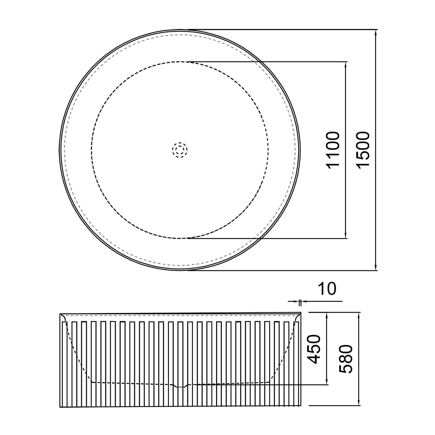 Ванна акриловая Azario GAMMA 1500x1500x580 отдельностоящая, круглая, рифленая, в комплекте с сифоном и металлической рамой, цвет белый (AZ-6707) — фото №10