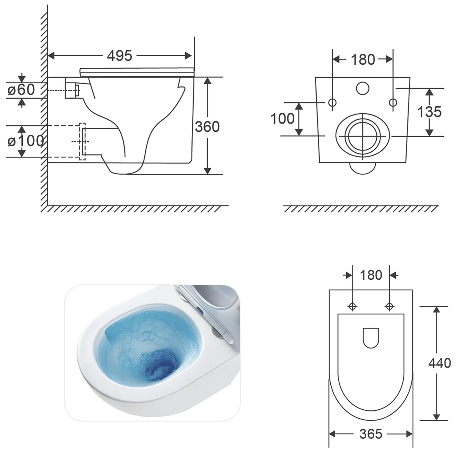 Унитаз подвесной Azario LUZIO 365х495х360 безободковый, рельефный, слив «Скрытое Торнадо», с быстросъемным сиденьем «Микролифт» (AZ-098-UQ) — фото №15