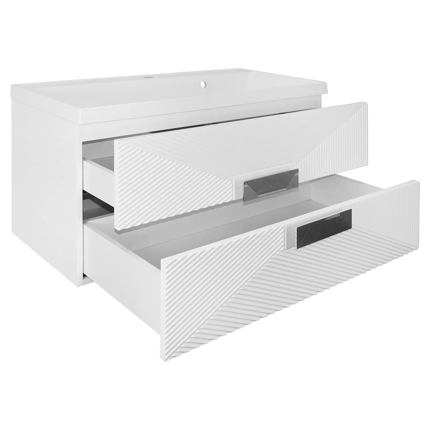 Комплект Azario ZENA Тумба 100/2 1000х450х585 подвесная, с раковиной CLASSIK 100, белый глянец, ручка хром (CS00096981) — фото №2