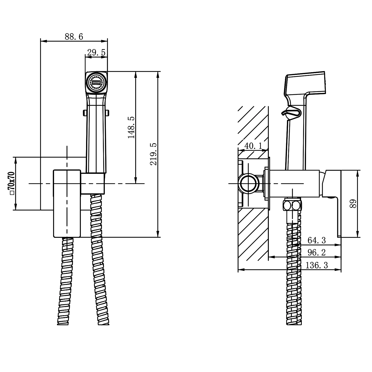 Гигиенический душ Azario Graves со смесителем, керамический картридж, скрытый монтаж, шланг 150 см, черный матовый (AZ-KFX03B) — фото №3