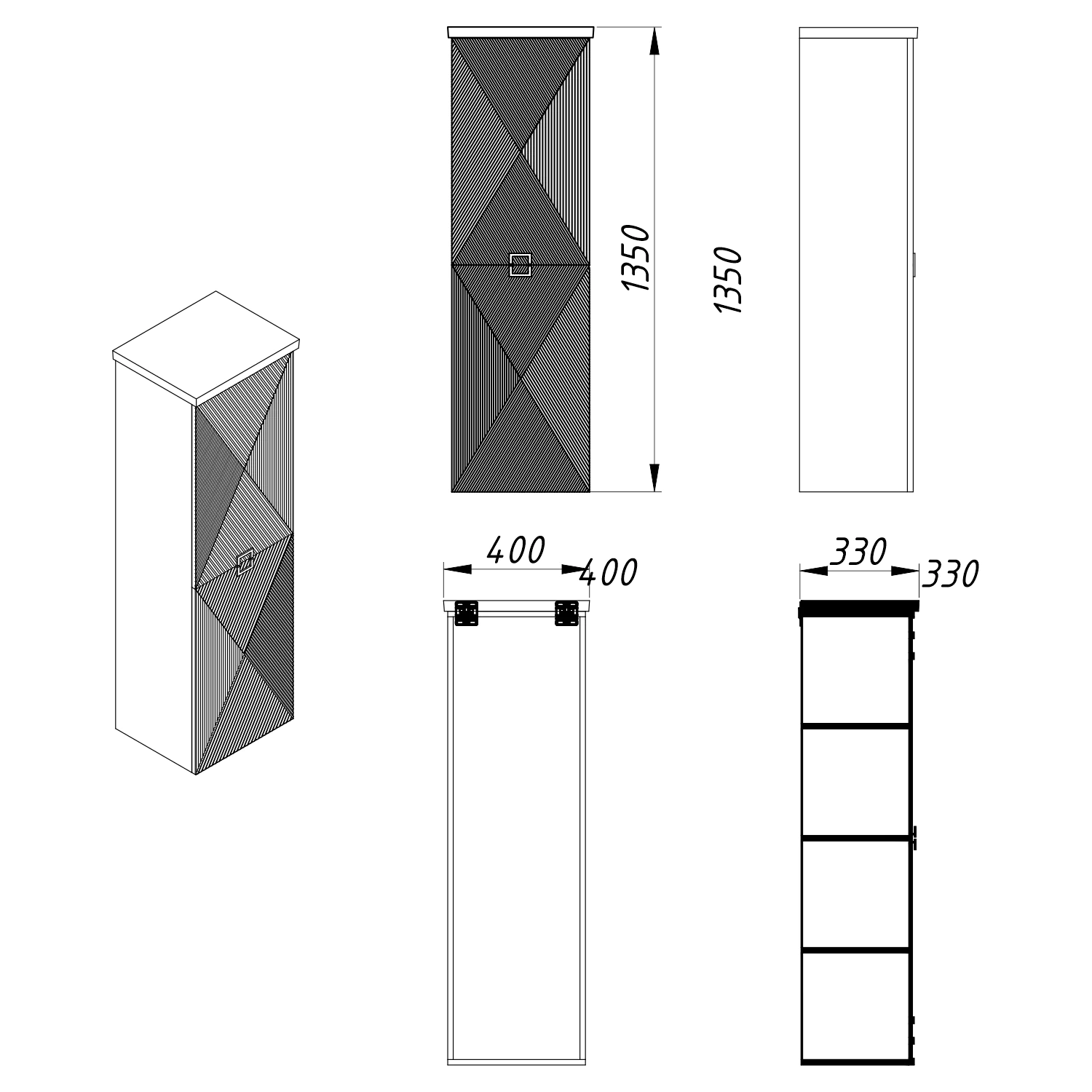 Пенал подвесной Azario ZENA 400х330х1350 левосторонний, белый глянец, ручка хром (CS00096930) — фото №2