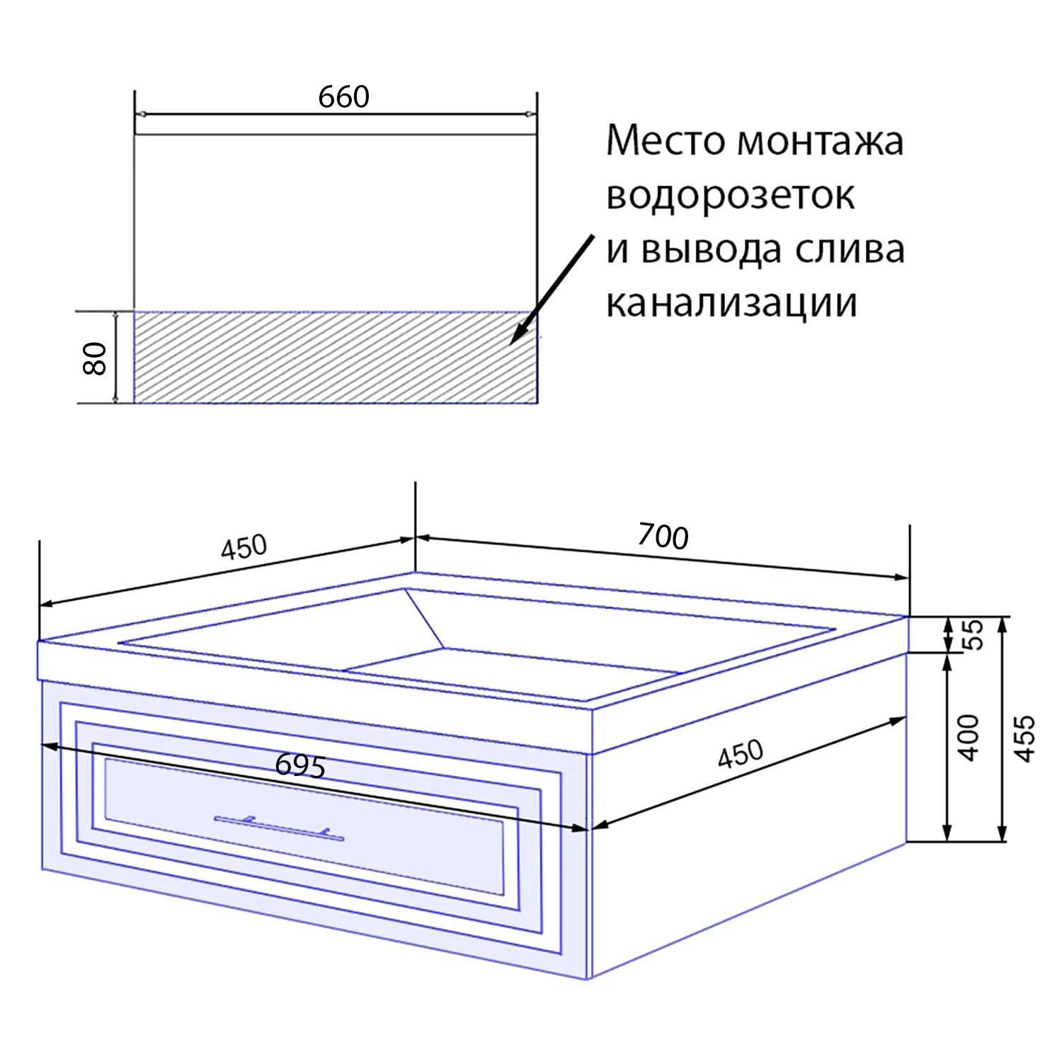 Комплект Тумба Azario LAURA 70/1 700х450х455 подвесная, с раковиной CLASSIK 70, белый глянцевый, фурнитура золото (CS00104006) — фото №9